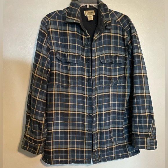 VINTAGE L.L. Bean Shacket Men's Navy Blue Plaid Fleece Line Button Jacket Size S - Picture 6 of 11